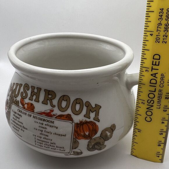 Vintage Mushroom Soup Recipe Mug Crock Bowl Handle Glazed Stoneware 16 Oz Cup - Picture 8 of 9